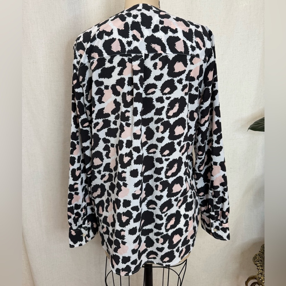 Talbots Leopard Print Split Neck Blouse Pink Blac… - image 2